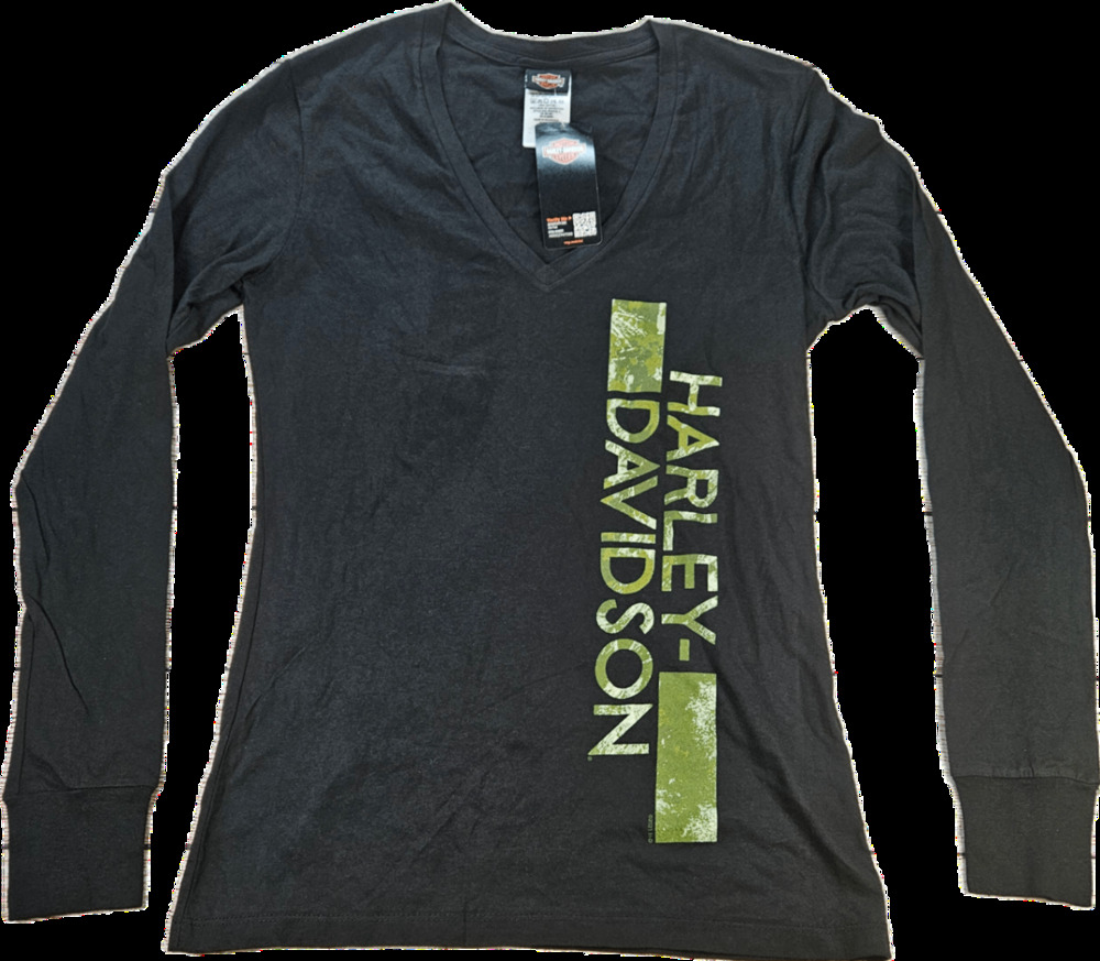 NEW Harley-Davidson Women's Black S Cotton V-Neck Long Sleeve Thumbhole Top